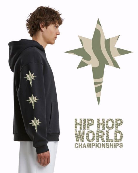 PLAC SVETOVC črn hoodie + safari green print