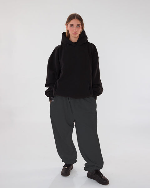 Kndrck široke bombažne hlače - antracit