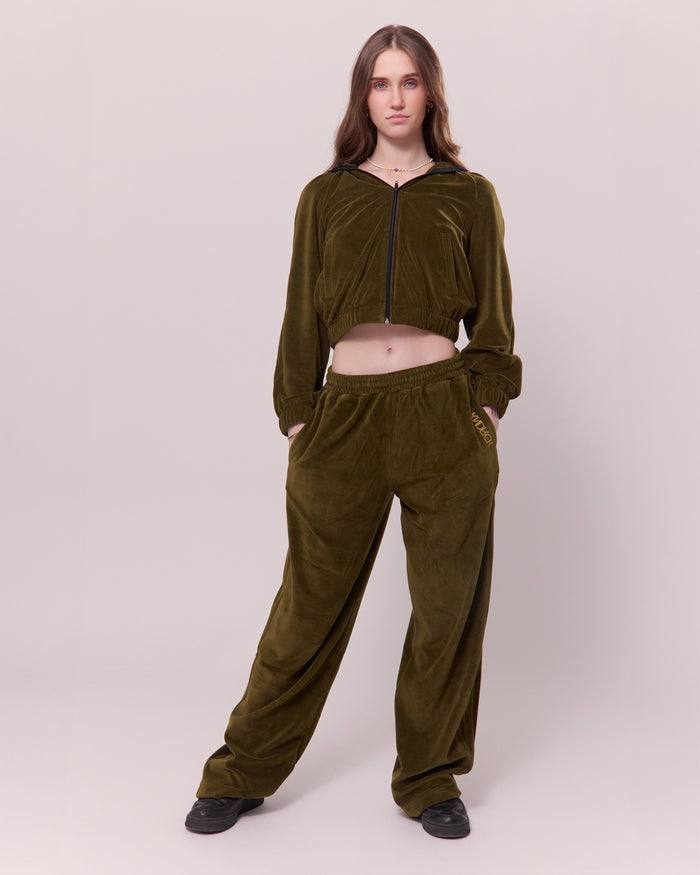 KNDRCK pliš hlače - army green