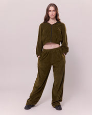 KNDRCK pliš hlače - army green