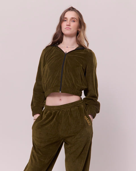 KNDRCK pliš hlače - army green