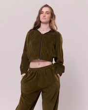 KNDRCK pliš kapucar - army green