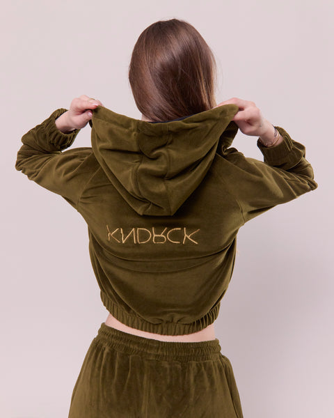 KNDRCK pliš kapucar - army green
