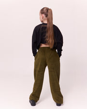 KNDRCK otroške pliš hlače - army green
