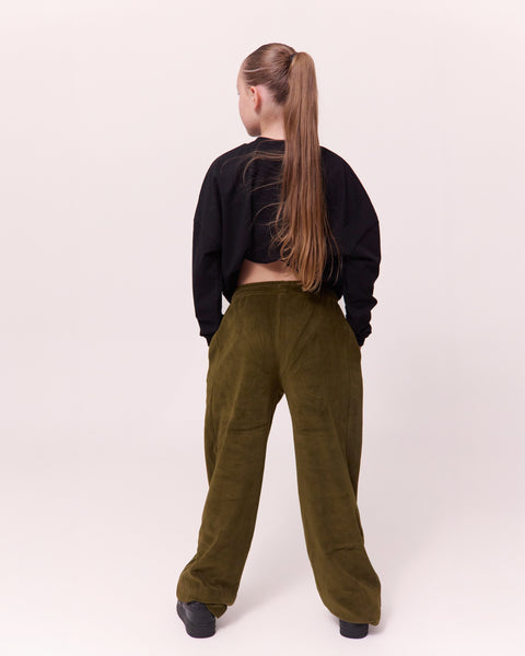 KNDRCK otroške pliš hlače - army green