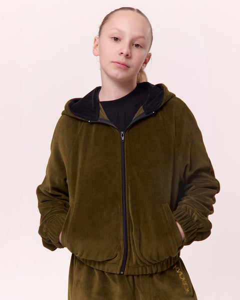 KNDRCK otroški pliš kapucar - army green