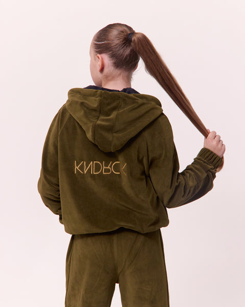 KNDRCK otroške pliš hlače - army green