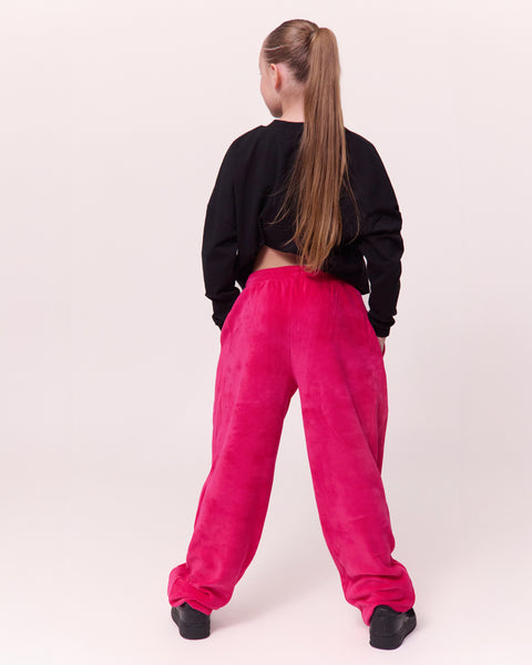 KNDRCK otroške pliš hlače - pink sass