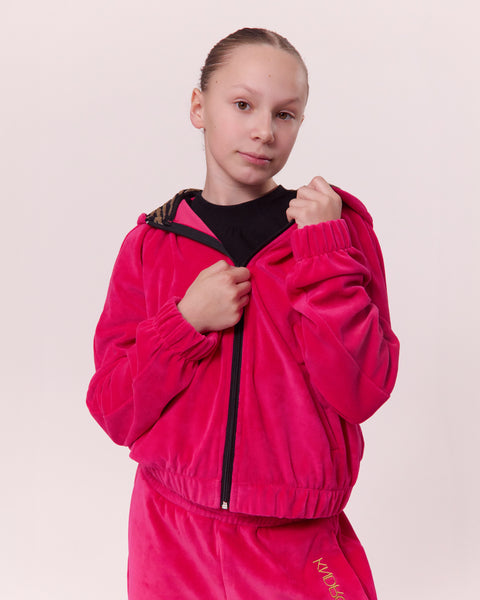 KNDRCK otroški pliš kapucar - pink sass