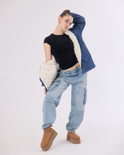 KNDRCK unikatna jakna - jeans šerpa