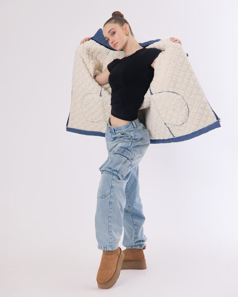 KNDRCK unikatna jakna - jeans šerpa