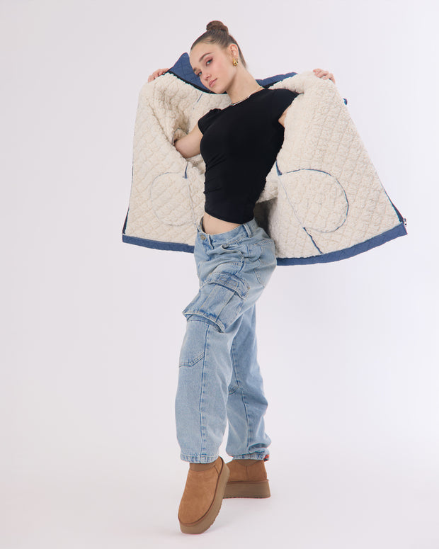 KNDRCK unikatna jakna - jeans šerpa