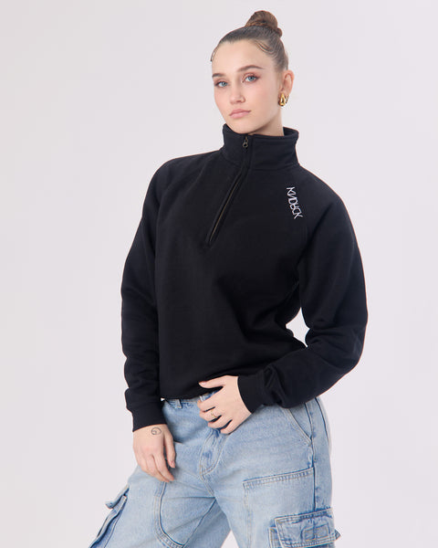 KNDRCK pulover s polzadrgo - črn